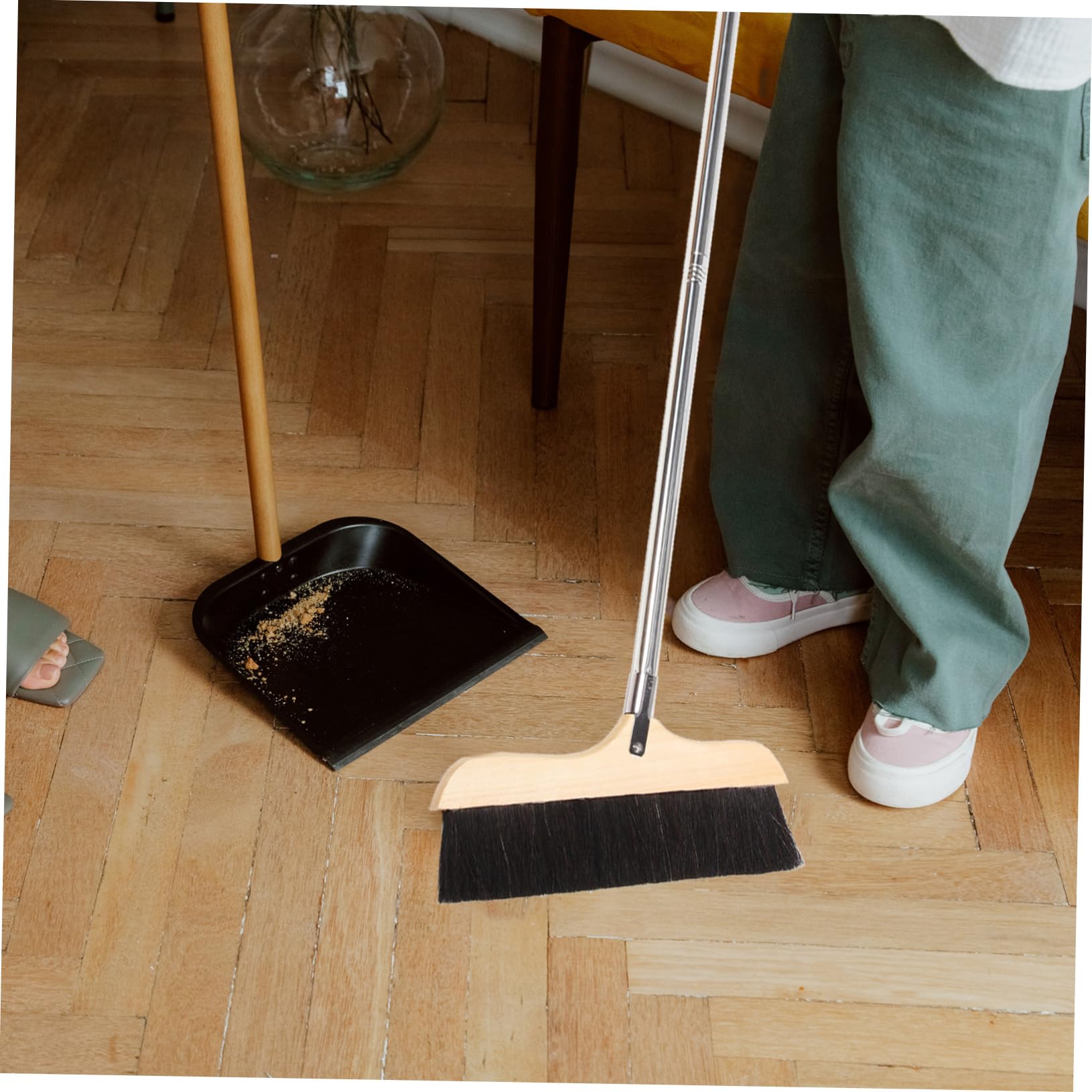 COLLBATH Broom Soft Bristle Broom Floor Sweeping Tool Wooden Handle Long to Cle