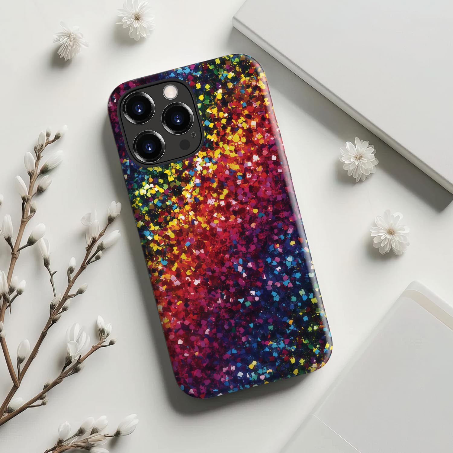 for iPhone 15 Pro Case, Wireless Charging Compatible,Dual-Layer Protection with Stylish Wildflower Design, Soft Silicone + Hard Shell, Cute Chic Phone Cover for Women - Sparkle Spectrum - Image 4