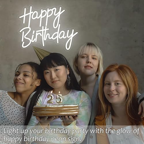 Vista 54 de Letrero de neón de feliz cumpleaños para decoración de pared, letreros de luz LED de neón rosa, decoración artística regulable, letrero de luz