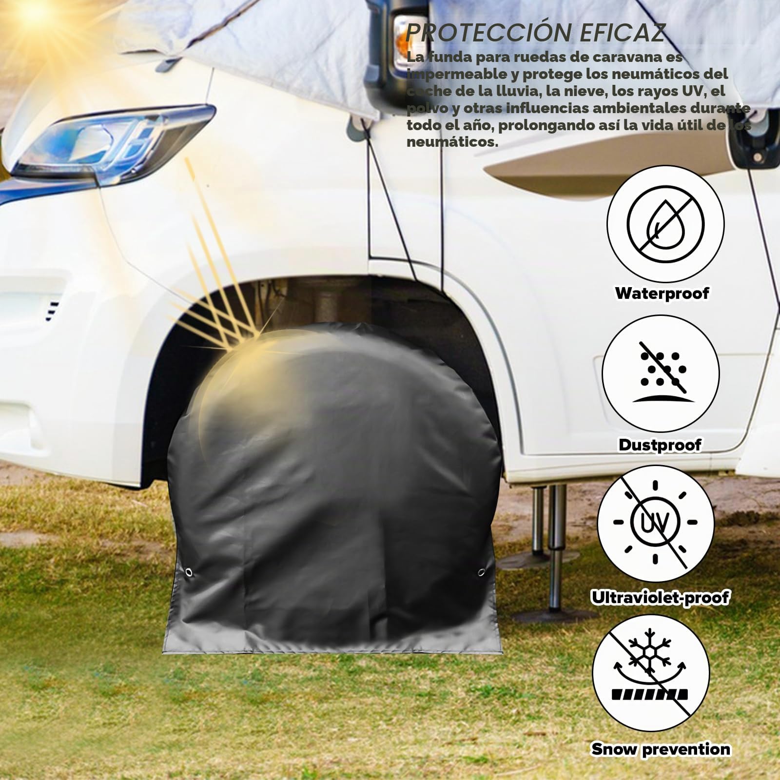 Raxfekro 2 Cubiertas para Ruedas de Caravana, Color Negro (72,5 x 72,5 cm), Adecuado para Coches, Remolques y Más