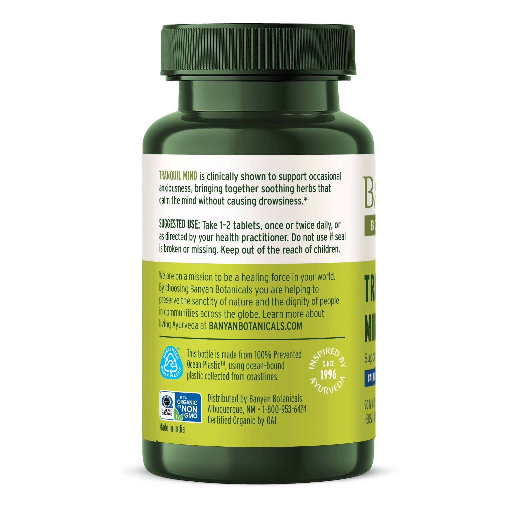 Banyan Botanicals Organic Tranquil Mind – Nervous System Support & Physical Relaxation Supplement – with Skullcap, Passionflower & Gotu Kola – Non-Drowsy Systemic Grounding – 90 Tablets – USDA Organic — Amazon image 8