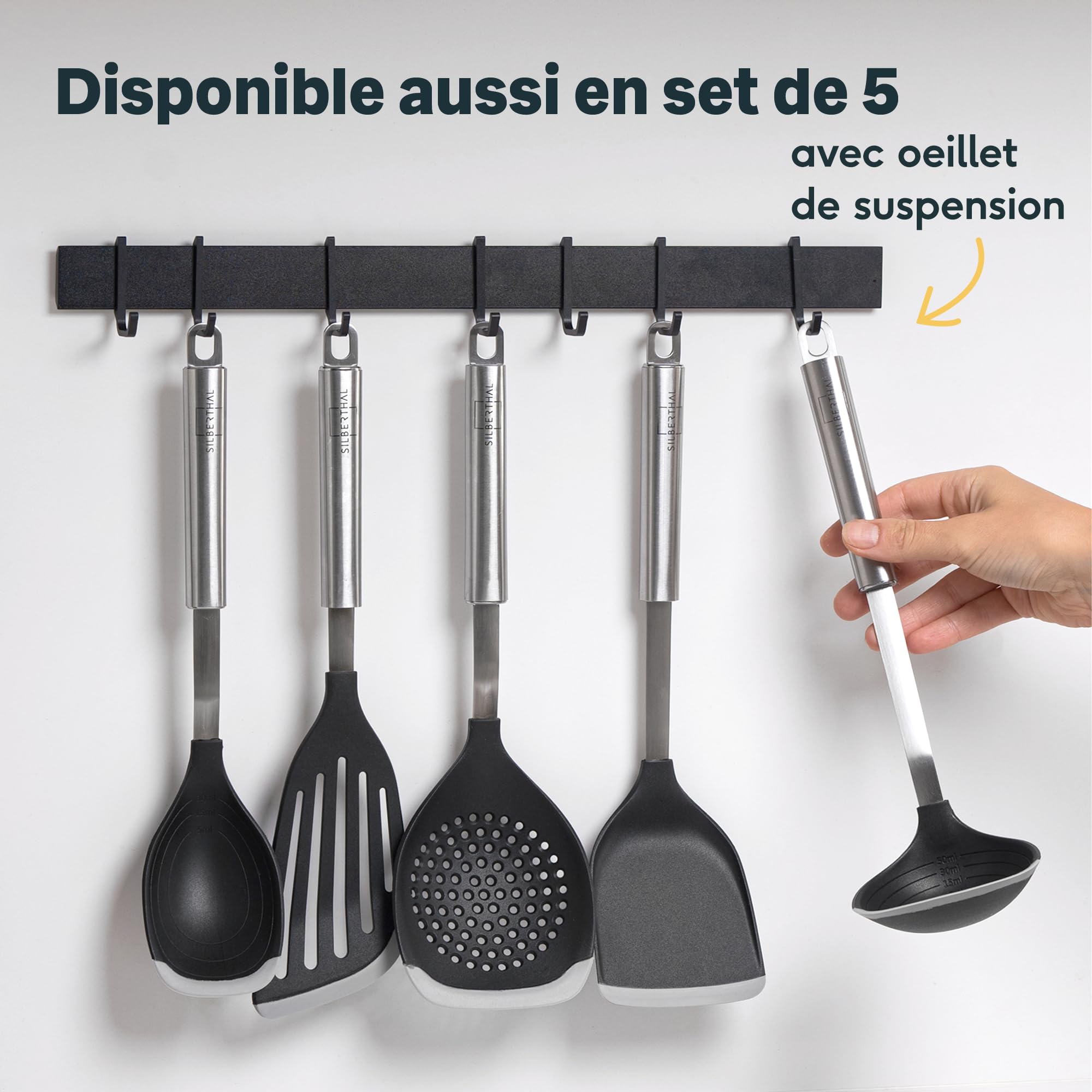 Elalove Lot De 3 Spatules En Silicone Et Inox Pour Cuisine Set Avec Spatule Ecumoire Et Pelle A 3 Cotes Resistant A La Chal