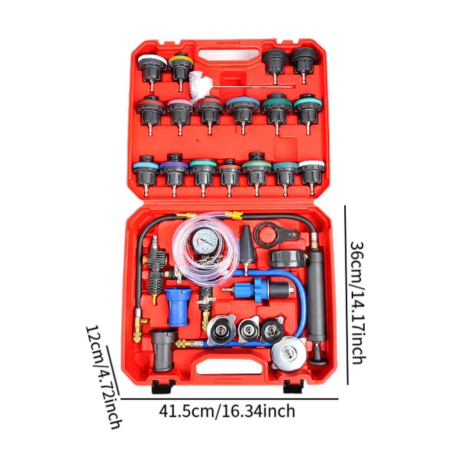 MagiDeal Car Radiator Pressure Tester Vacuum Type Cooling System Tester with Carrying Case Testing Gauge for Garage Auto Workshop, 41.5x36x12cm 34pcs