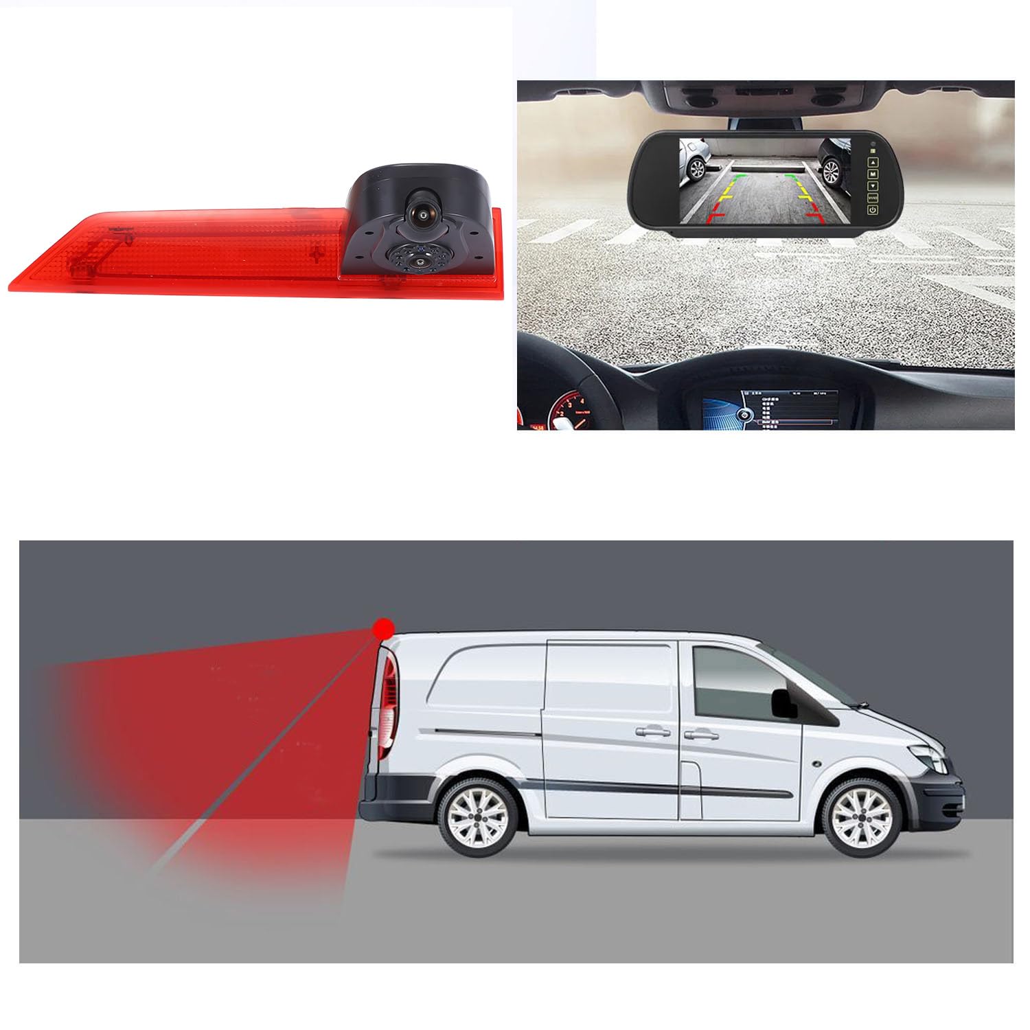 HD IP68 1280 pikseli, światło hamowania samochodu, podwójna kamera cofania, pomoc przy parkowaniu, z regulacją kąta, zamiennik do Mercedes Benz Sprinter W906 W907 W910/V W Caravelle (kamera cofania +