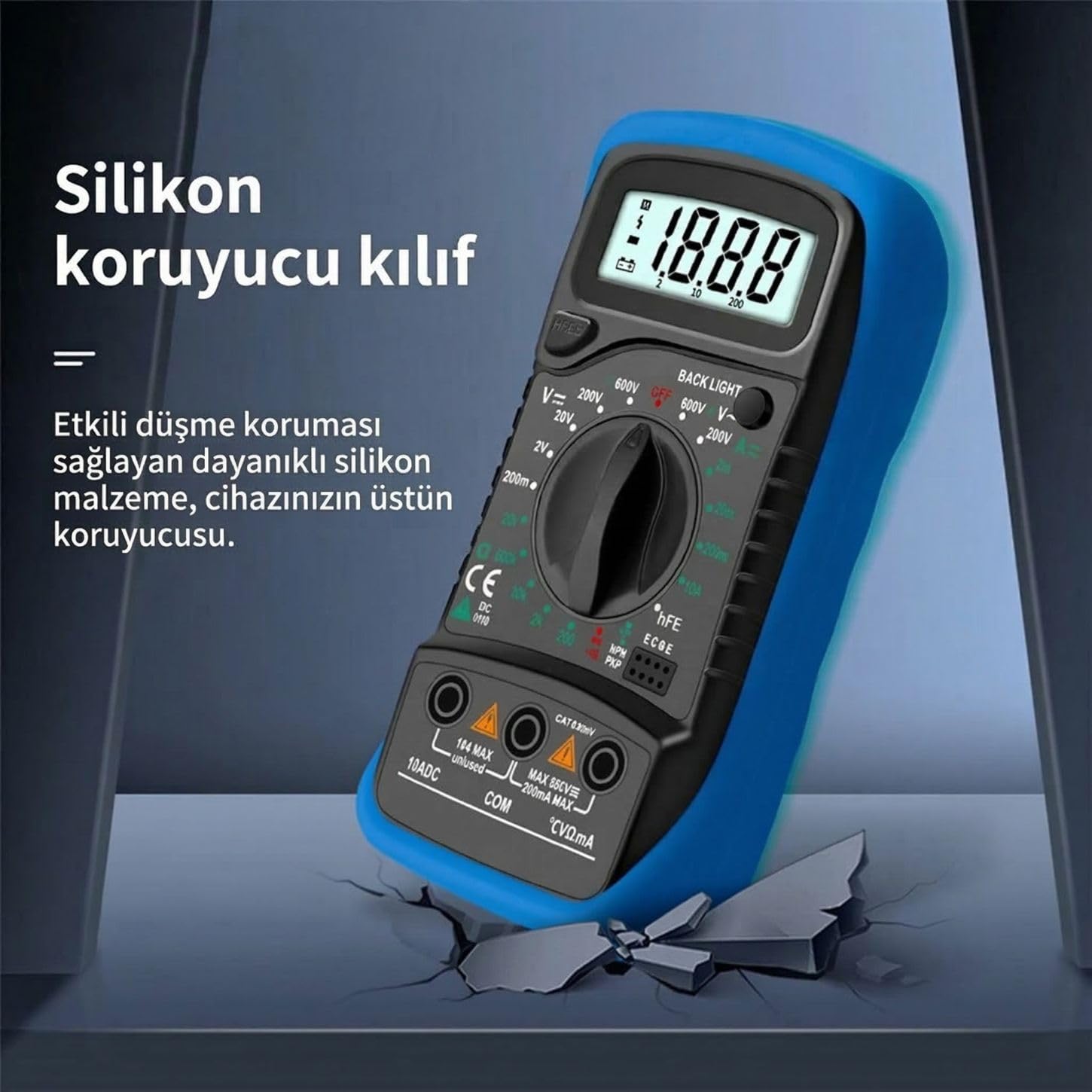 Orret Home LED Ekranlı Dijital Multimetre Ölçü Aleti, Işıklı Ekranlı Elektrik Akım Ölçer, Silikon Kılıflı Açılabilir Ayaklı Multimetre, Voltmetre Ampermetre Ohmmetre Elektrik Test Cihazı