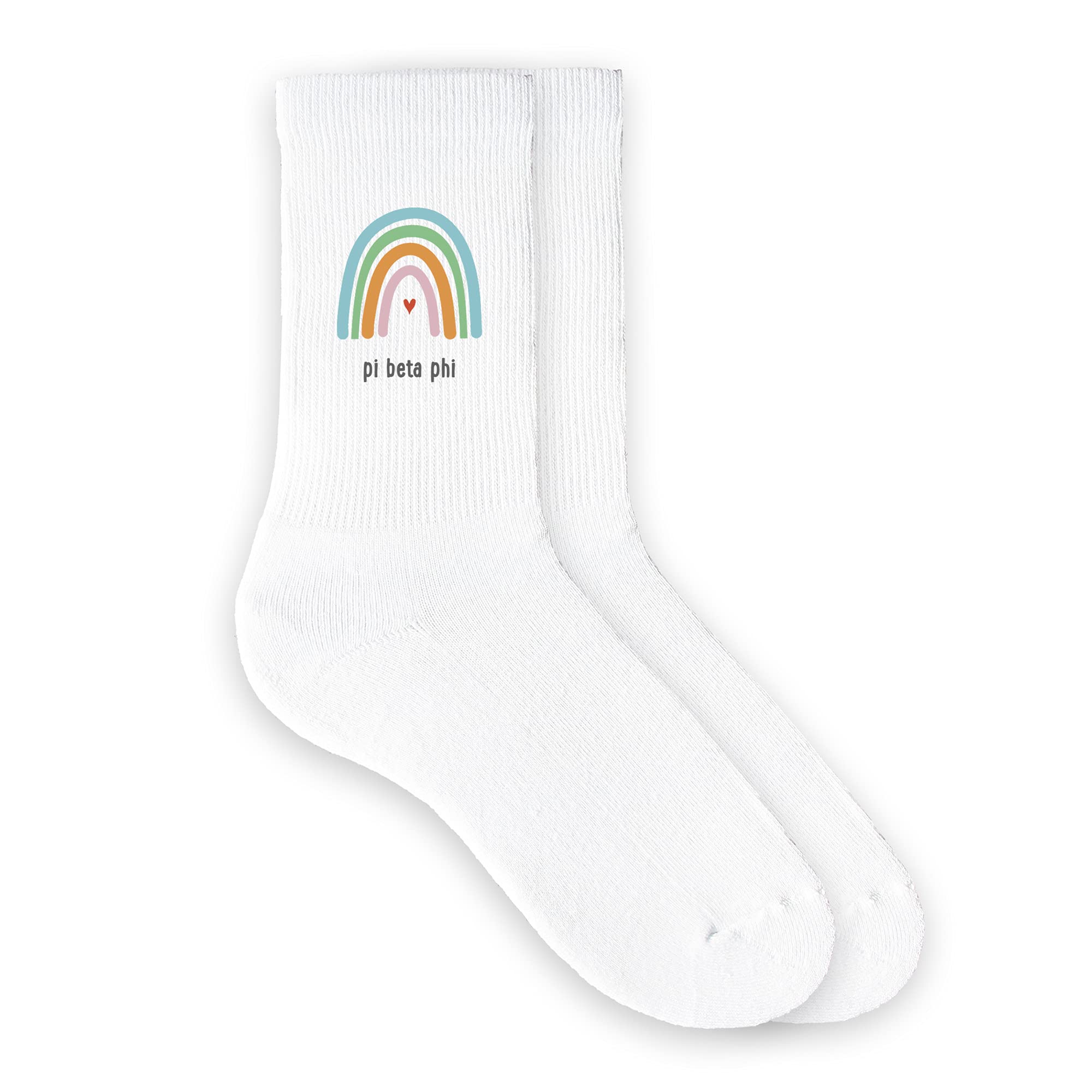 sockprintsSorority Rainbow Design on White Crew Socks - Sorority Recruitment - Bid Day - Big Little Gifts - Sold by the Pair