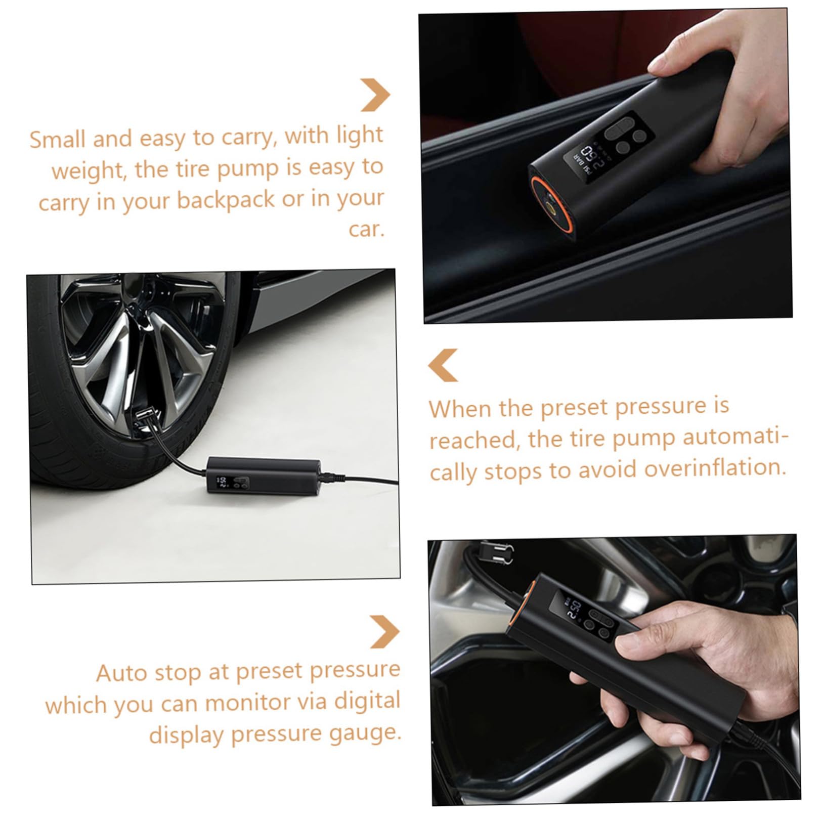 Cabilock Bomba De Aire Eléctrica Portátil Compresor De Aire para Coche Hinchador De Neumáticos Manómetro Digital PSI Bar Inflador Eléctrico Led para Emergencias Nocturnas