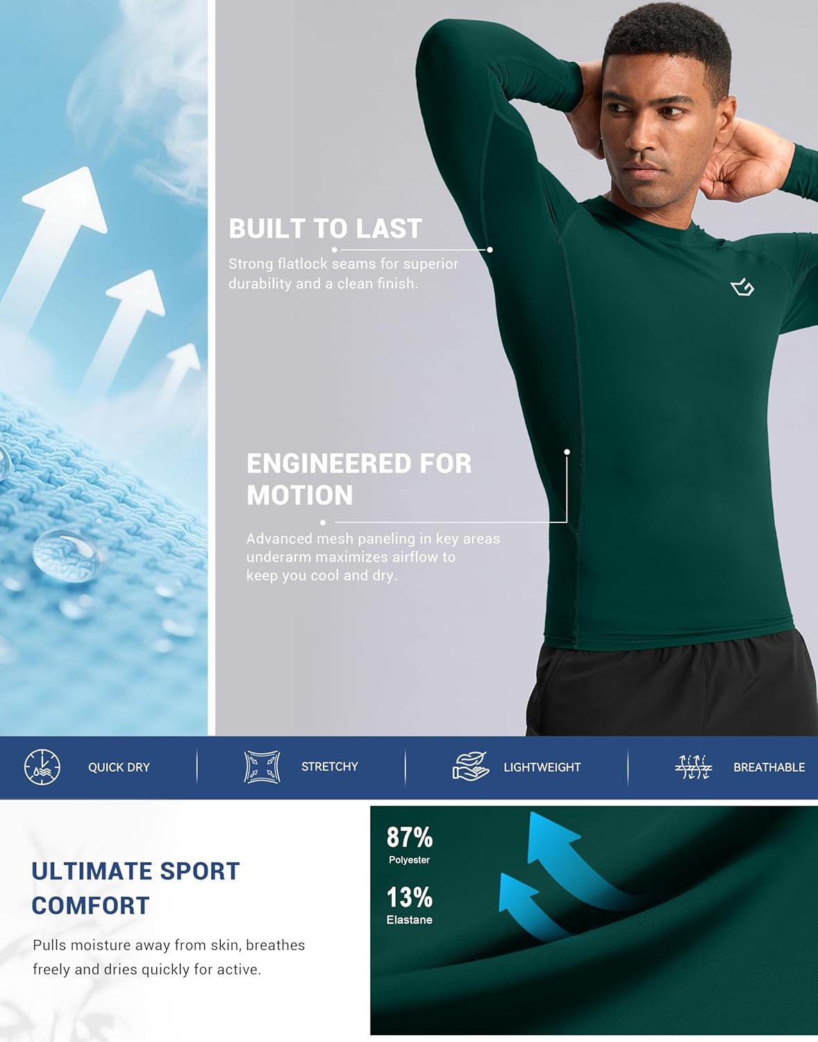 G Gradual Mens Compression Shirt Long Sleeve Moisture Wicking Running Gym Shirts for Men Athletic Workout Base Layer T-Shirt - Image 4