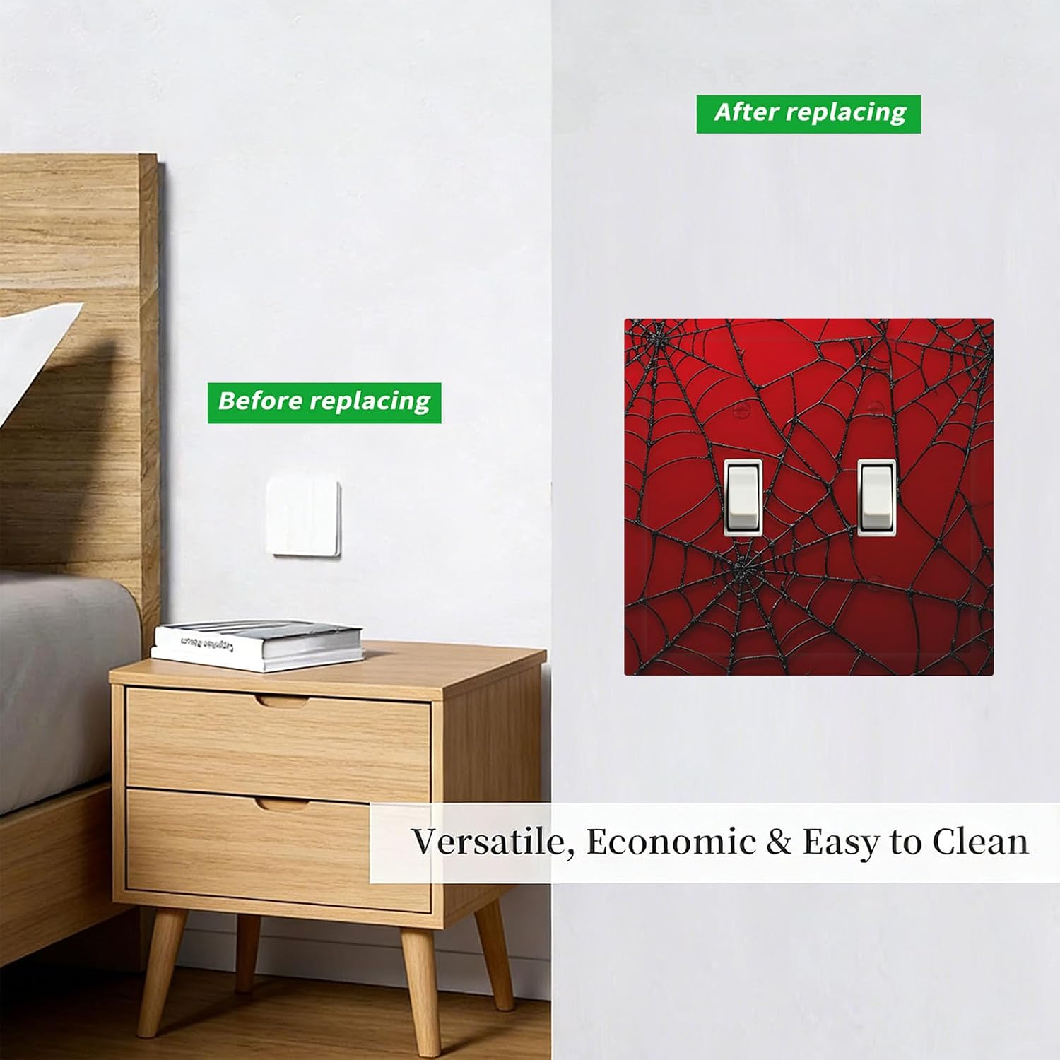 Spider Web Light Switch Cover Plate Red Decorative Toggle Light Switch Wall Plate Midsize 2-Gang 4.88" x 4.92" Double Switch Cover