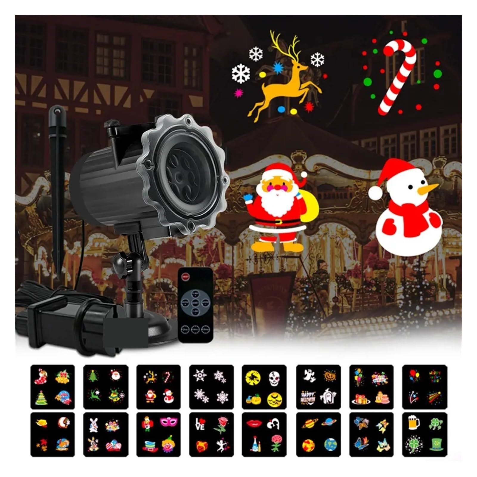 Projecteur Noel Exterieur, Projecteur de noël à 10 Cartes, 8 Motifs, Effet animé, projecteur de scène, intérieur/extérieur, fête d'halloween, lumière
