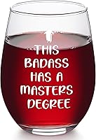 Futtumy 'This Badass Has a Masters Degree' 17oz Stemless Wine Glass - Fun Graduation Gift for Her, Women Graduates, Sisters & Friends