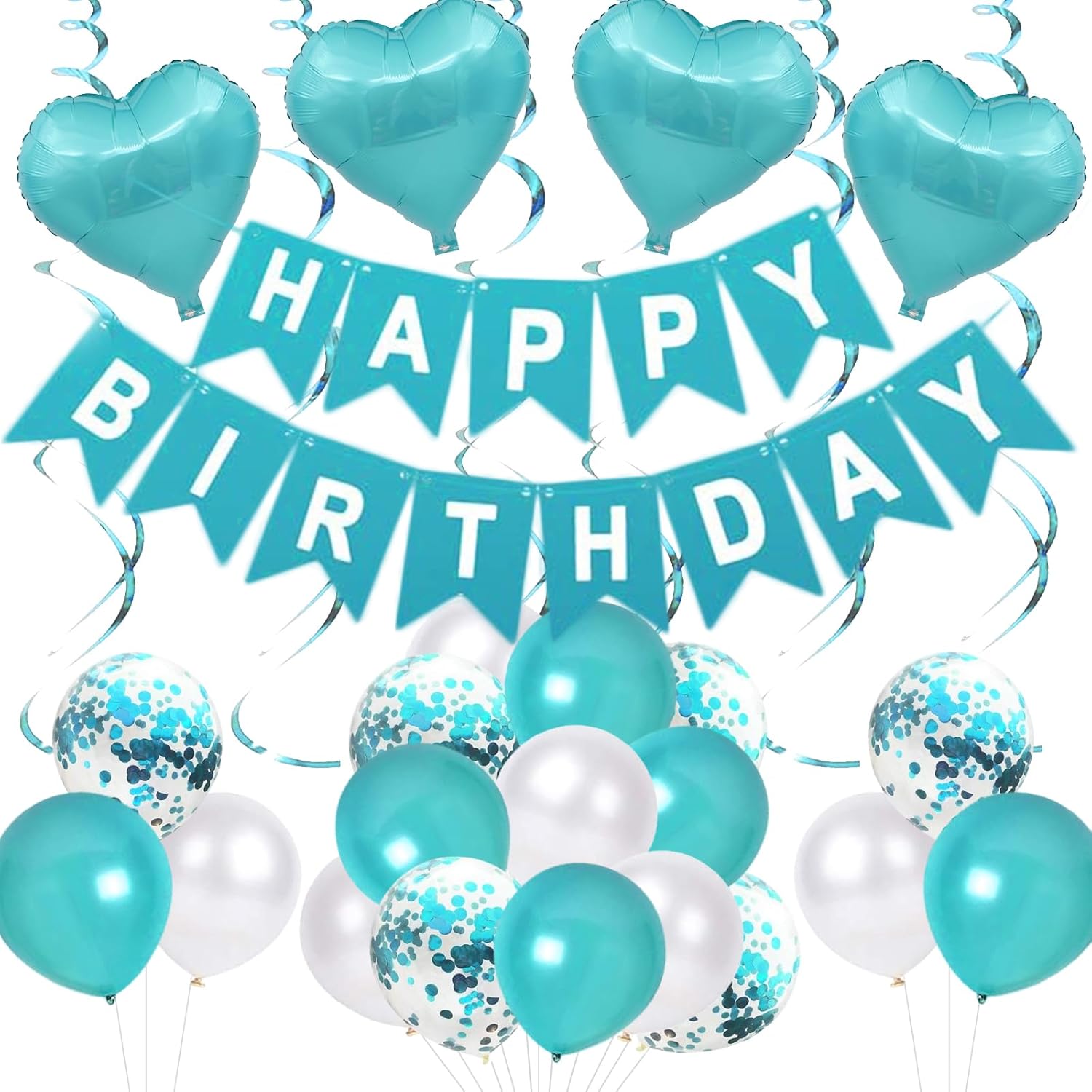 BRT Bearingshui Teal Blue Birthday Decorations, Happy Birthday Banner Decoration, Teal Blue Party Decorations for 1st 13th 16th 18th 21st 30th 40th 50th 60th 70th Birthday Party Supplies