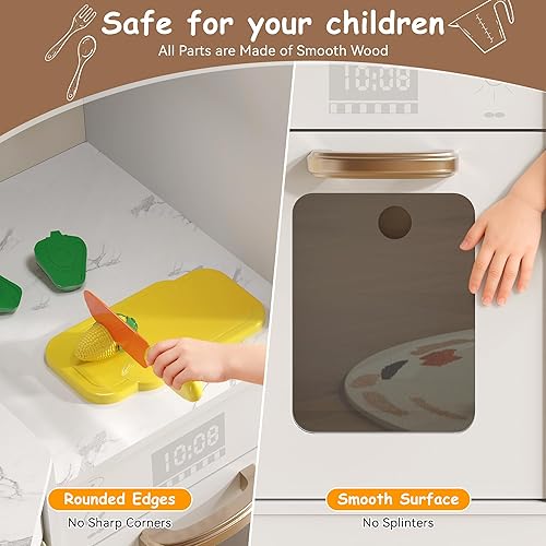 Miniatura 3 de Cocina de madera para niños con luces y sonidos realistas, almacenamiento inteligente, máquina de hielo de simulación, fregadero, estufa, juguete