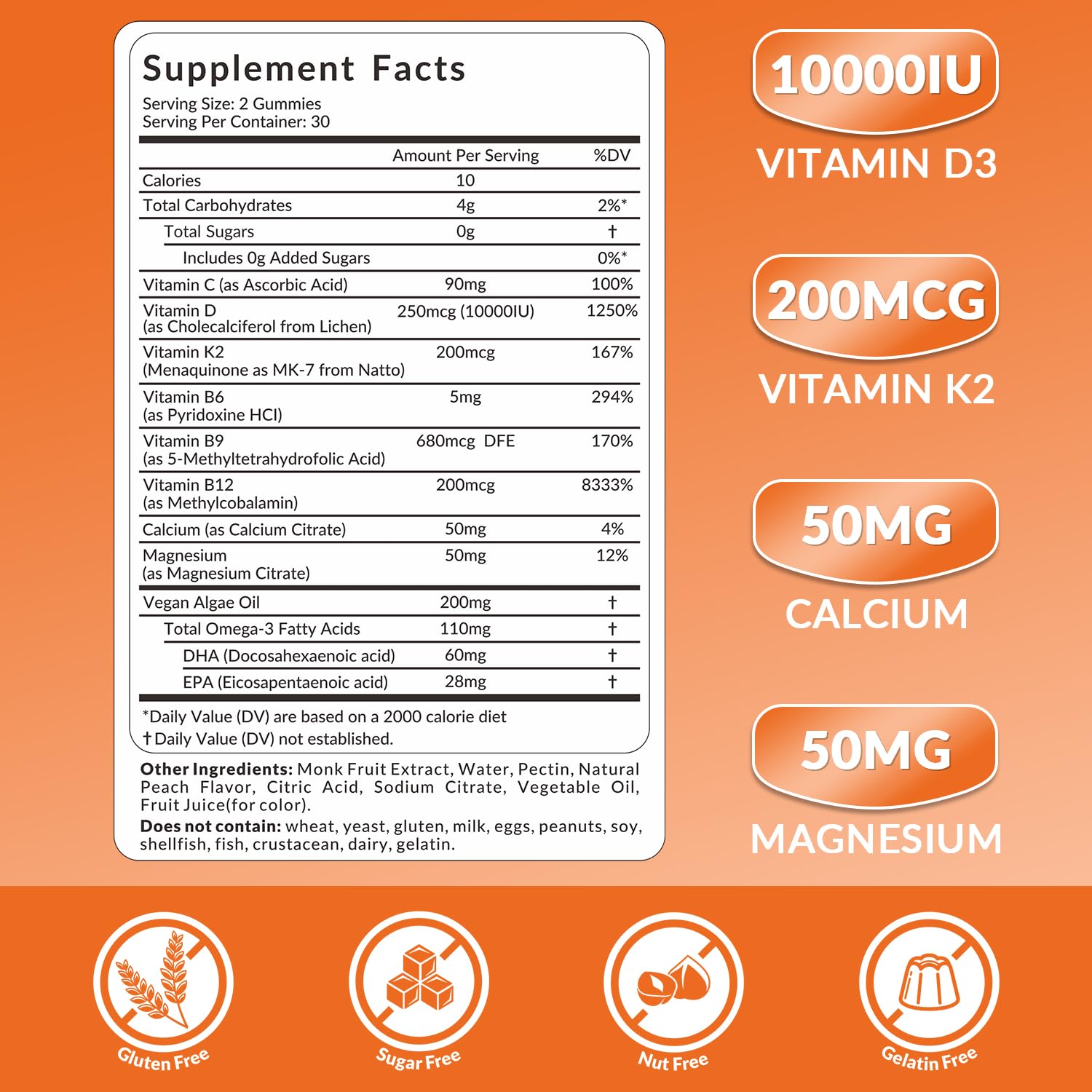 Vitamin D3 K2 Gummies, D3 K2 Vitamin 10000iu w/Omega-3, Magnesium, B12 — Amazon image 2