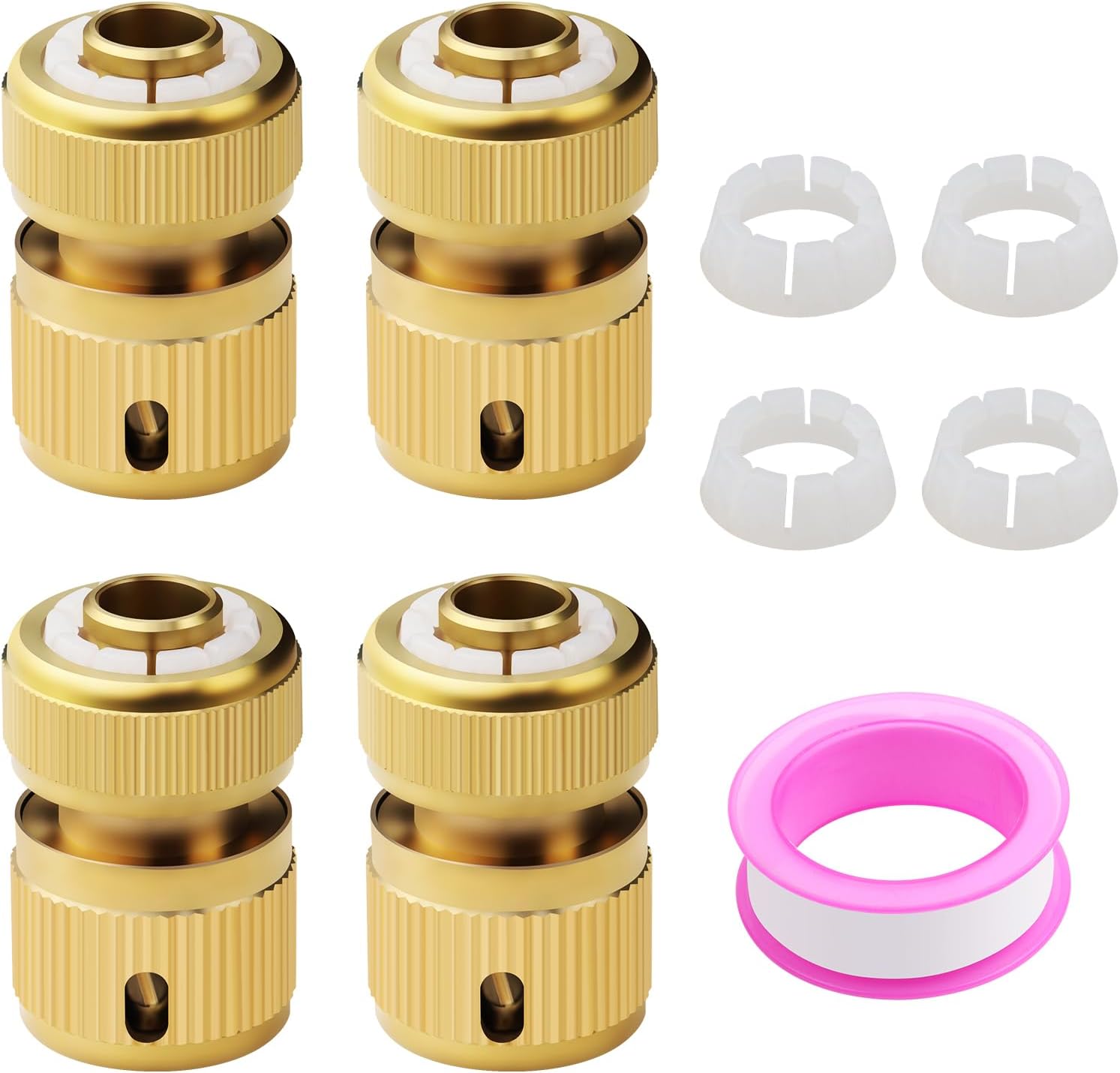 4 Pcs Brass Hose Quick Connector, 1/2 inch Expandable Garden Hose Faucet Connector and Adapter