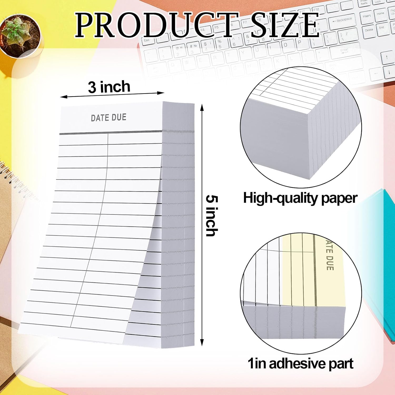 Faccito 500 Pcs Peel and Stick Date Due Slips, 2 Columns Library Due Date Cards 3 x 5 Inches Library Card Pockets for Book Checkouts School Nursery Classroom Supplies
