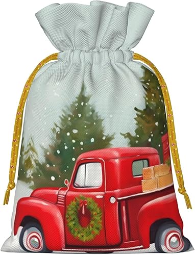 Miniatura 6 de Bolsas de regalo de arpillera con cordón de muñeco de nieve de camión rojo, perfectas para Halloween, Acción de Gracias, Navidad, festivales y