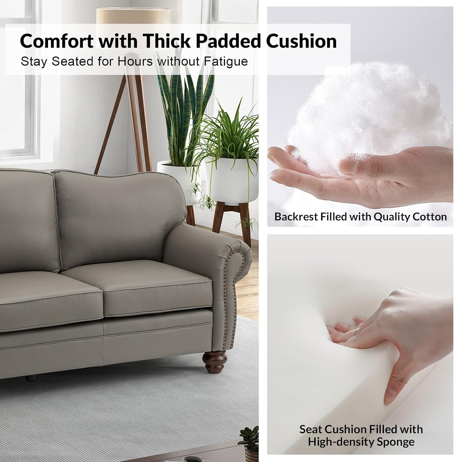 Classic 3-Seater Grey Leather Sofa Stylish & Comfortable Easy Maintenance Long-Lasting for Living Room or Office