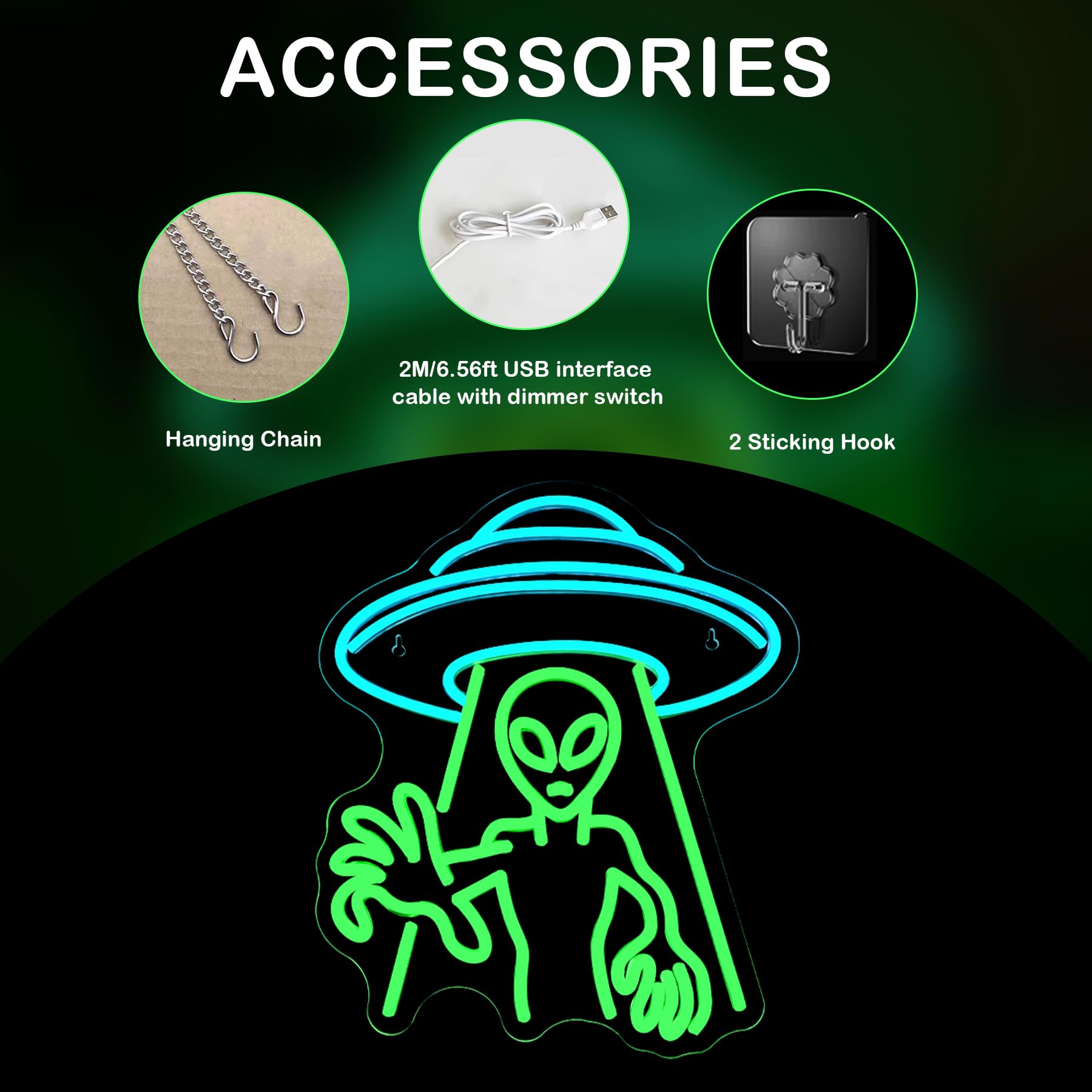 Enseigne Néon LED "Alien Plays Game" - Lumière Mural Dimmable, USB - Décor Salle De Jeux, Chambre - 32x38 Cm - 7