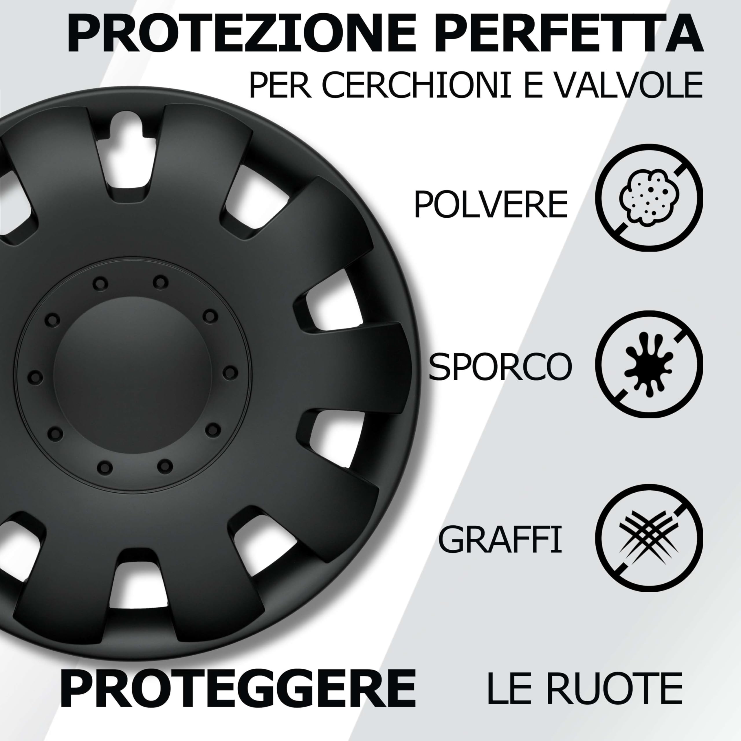 Copricerchi neri 16 pollici - Set da 4 copricerchi da 14-17 pollici - Copri cerchi pollici auto Neptun per quasi tutti i cerchioni in acciaio - Nero o argento