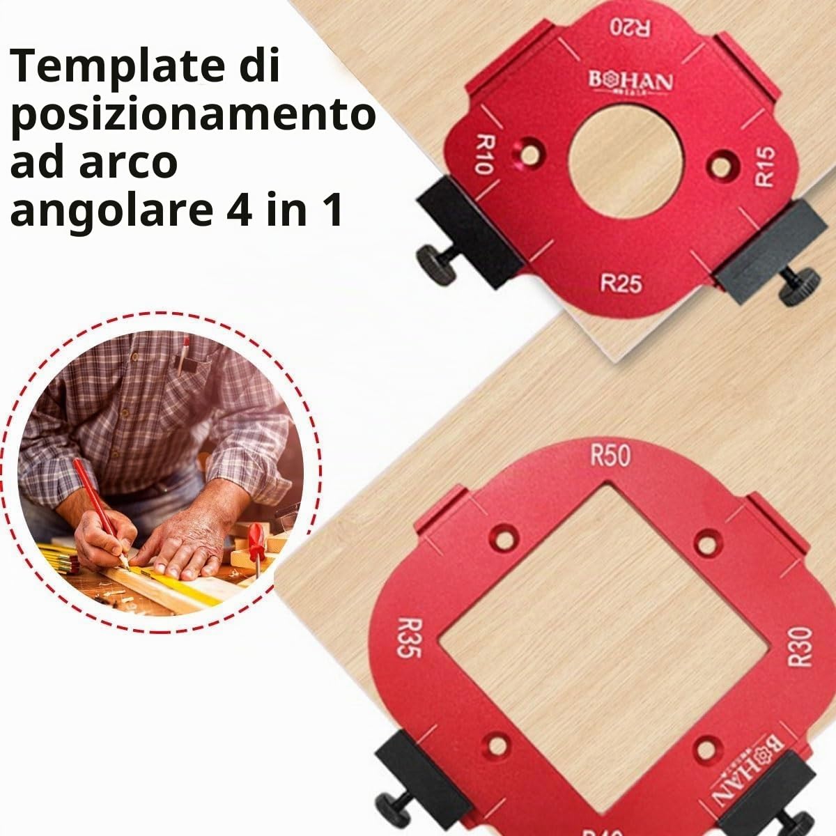 2 pezzi di Maschera per Fresatrice per Raggi, Maschere per Fresatrice per Legno, per Lavorazione del Legno R10 R15 R20 R25 R30 R35 R40 R50 Modelli di Fresatura a Raggi