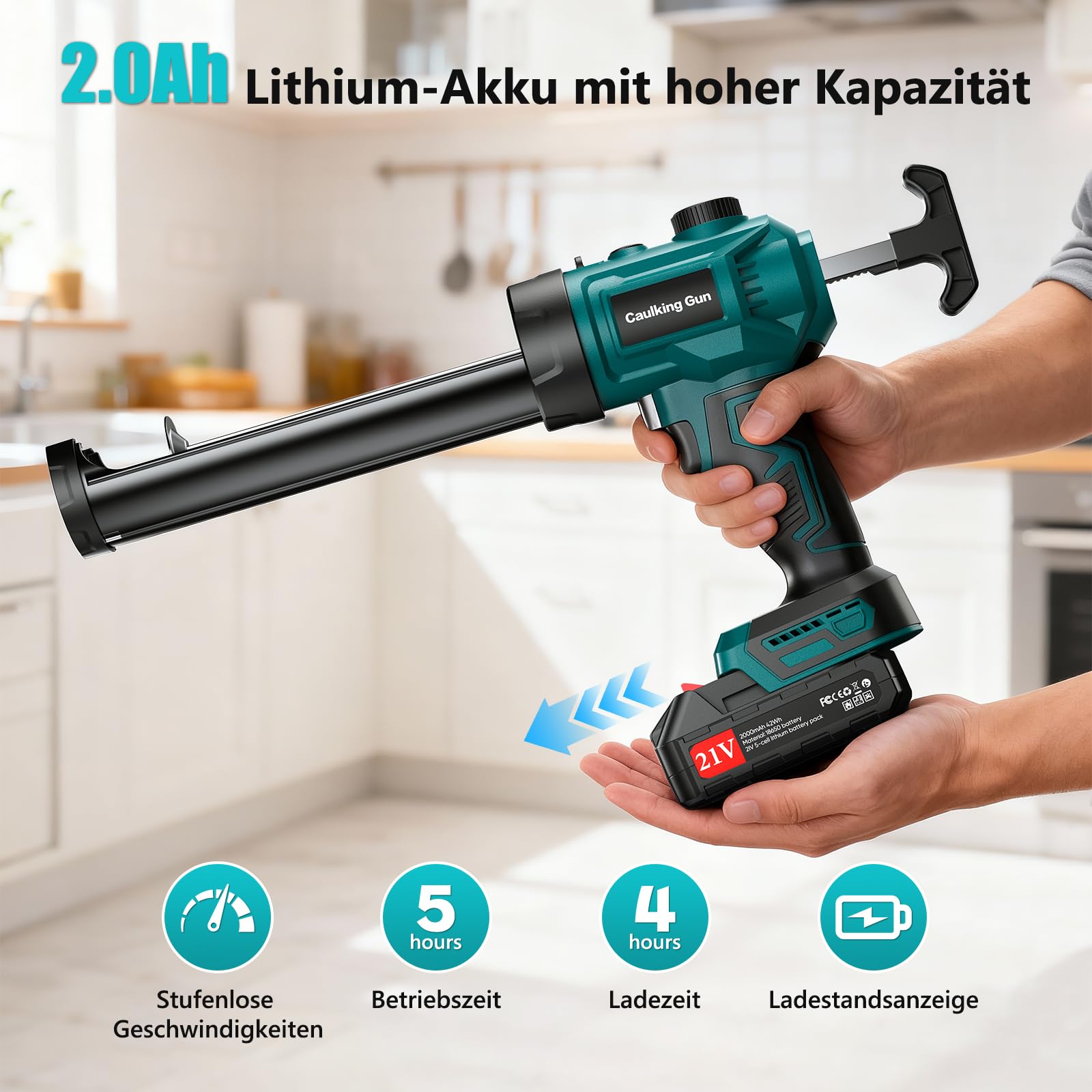Pistola per cartucce cordless compatibile con Makita 18V, pistola elettrica per silicone da 2000 mAh, cambio continuo, luce LED, siringa in silicone alimentata a batteria per cartucce da 300 ml