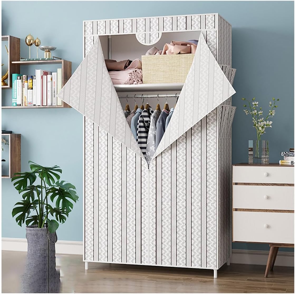 Small Non-Woven Fabric Wardrobe Portable Clothes Closet with Hanging Rod Free-Standing Closet Organizer for Bedroom (Color : White, Size : 70x45x160cm)