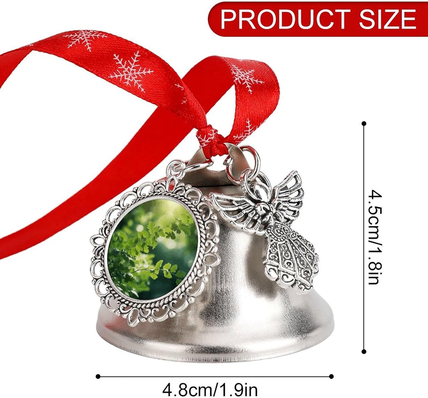 Green Tree Background Christmas Bells Ornaments Tree Jingle Bells Decors Xmas Silver Bell Hanging Decoration Pendants for Weddings Parties Christmas Wreaths