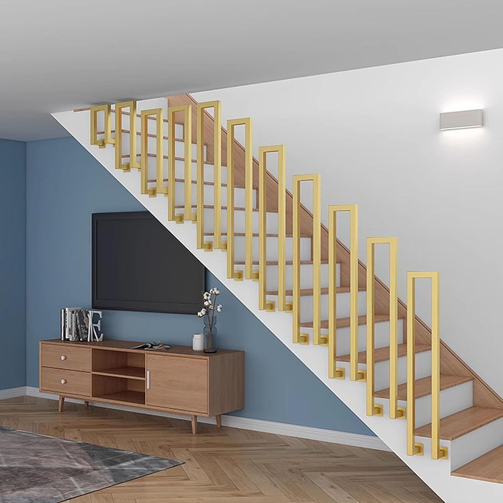 Mains courantes dorées contre les chutes pour escalier de mezzanine et corridor