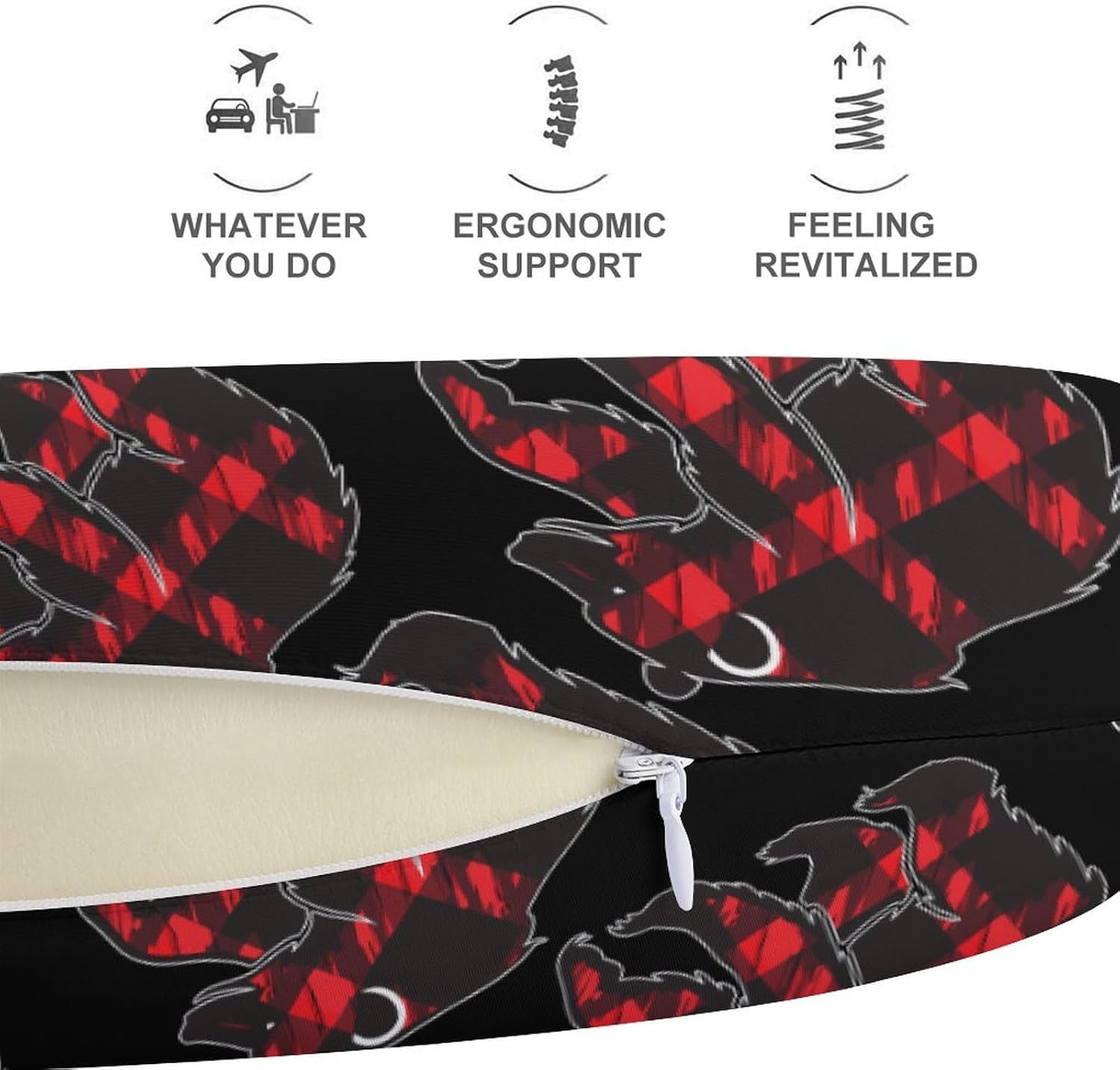 Plaid Bear Travel Pillow U Shape Neck Pillow Washable Pillowcase for Sleeping Chair