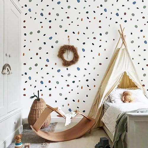 Miniatura 4 de QUCHENG Calcomanías de pared irregulares bohemias, calcomanías de terrazo, decoración de pared de lunares para dormitorio de niños pequeños,
