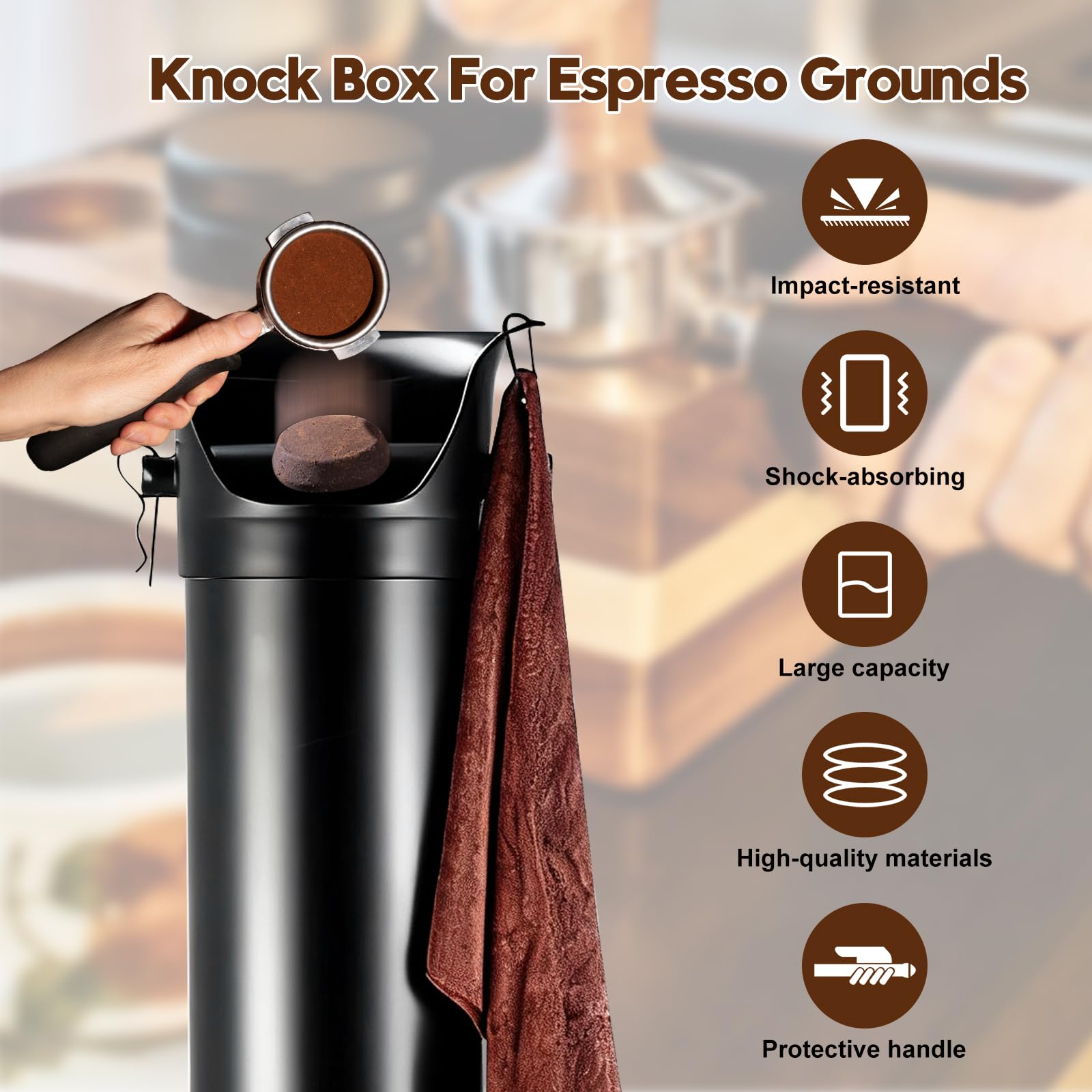 Caja para café con gancho y toalla, recipiente para café espresso con gran capacidad (22,4 x 21,3 x 85,9 cm), para restaurantes, cafés y bares
