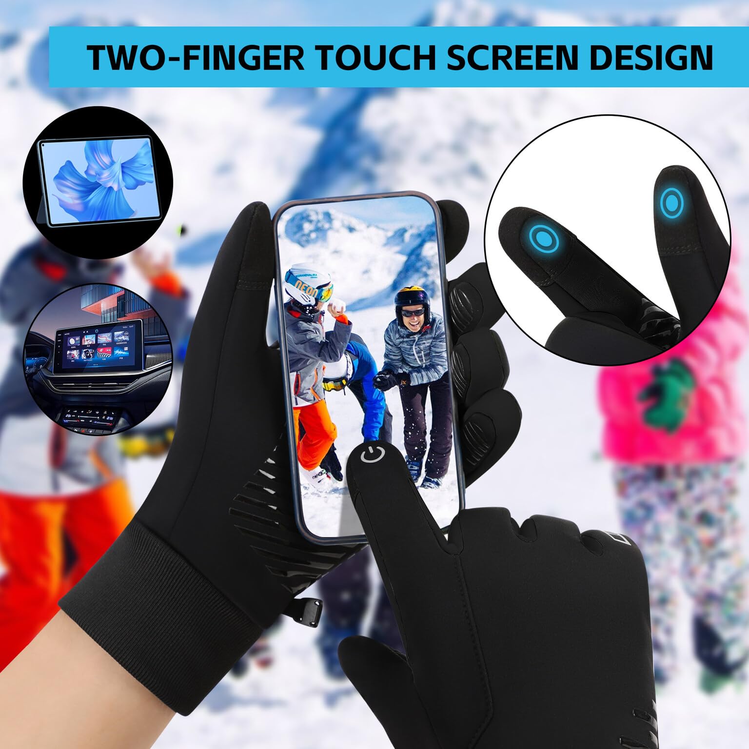 kyncilor Guanti Invernali Impermeabili Uomo,Guanti Moto Invernali Donna, Fodera Soffice, Touch Screen, Silicone Antiscivolo, Guanti Termici per Sci, Bici, Corsa