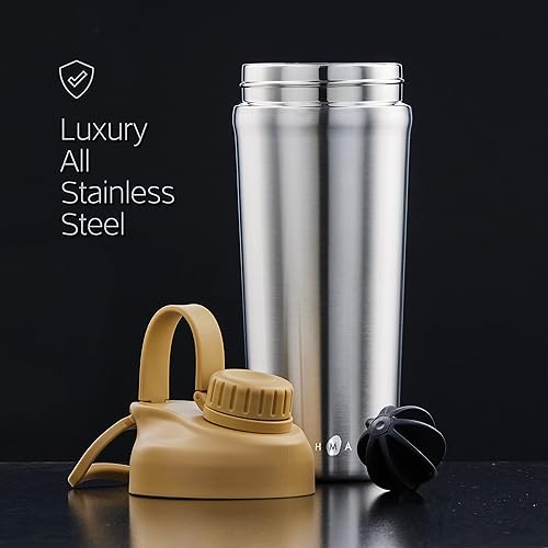 Miniatura 8 de Earthmade Robust - Botella mezcladora de proteínas de acero inoxidable botella mezcladora aislada de 28 onzas para mezcla de proteínas que mantiene