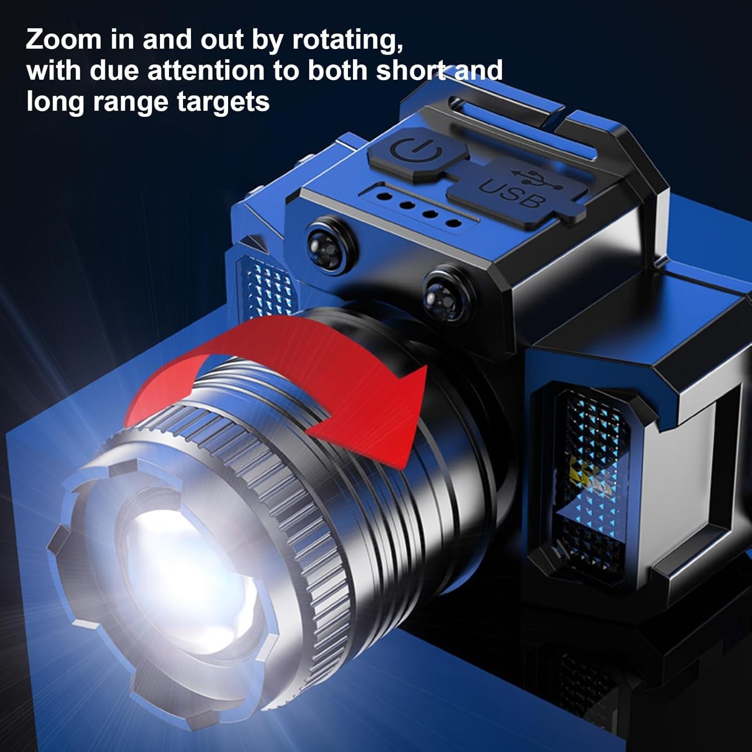 LED Outdoor Taktik Starkes Helmlicht, Intelligenter Sensor Zoom Stirnlampe, Camping Arbeiten Laufen Angeln Lampe Suchscheinwerfer