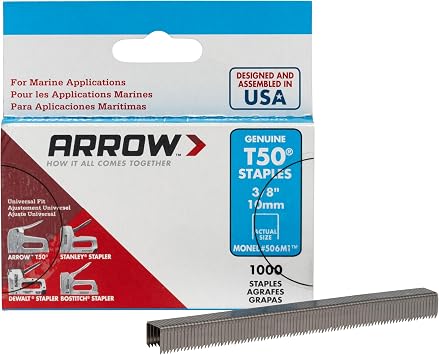 Arrow Fastener 506M1 Heavy Duty T50 Monel Staples for Marine Applications, 3/8-Inch Leg Length, 3/8-Inch Crown Size, 1000-Pack