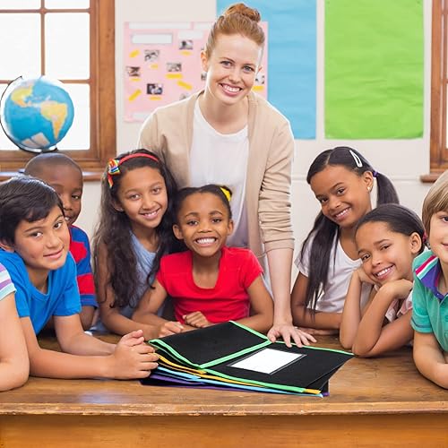 Miniatura 6 de Outus 32 bolsas medianas para libros para aula, bolsas de nailon negro para libros de lectura para estudiantes con etiqueta de nombre transparente,