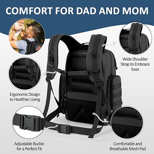 Vista 8 de MIRACOL Bolsa de pañales militar al aire libre mochila de bebé de estilo táctico con bolsillos aislados y cambiador - Esenciales de senderismo