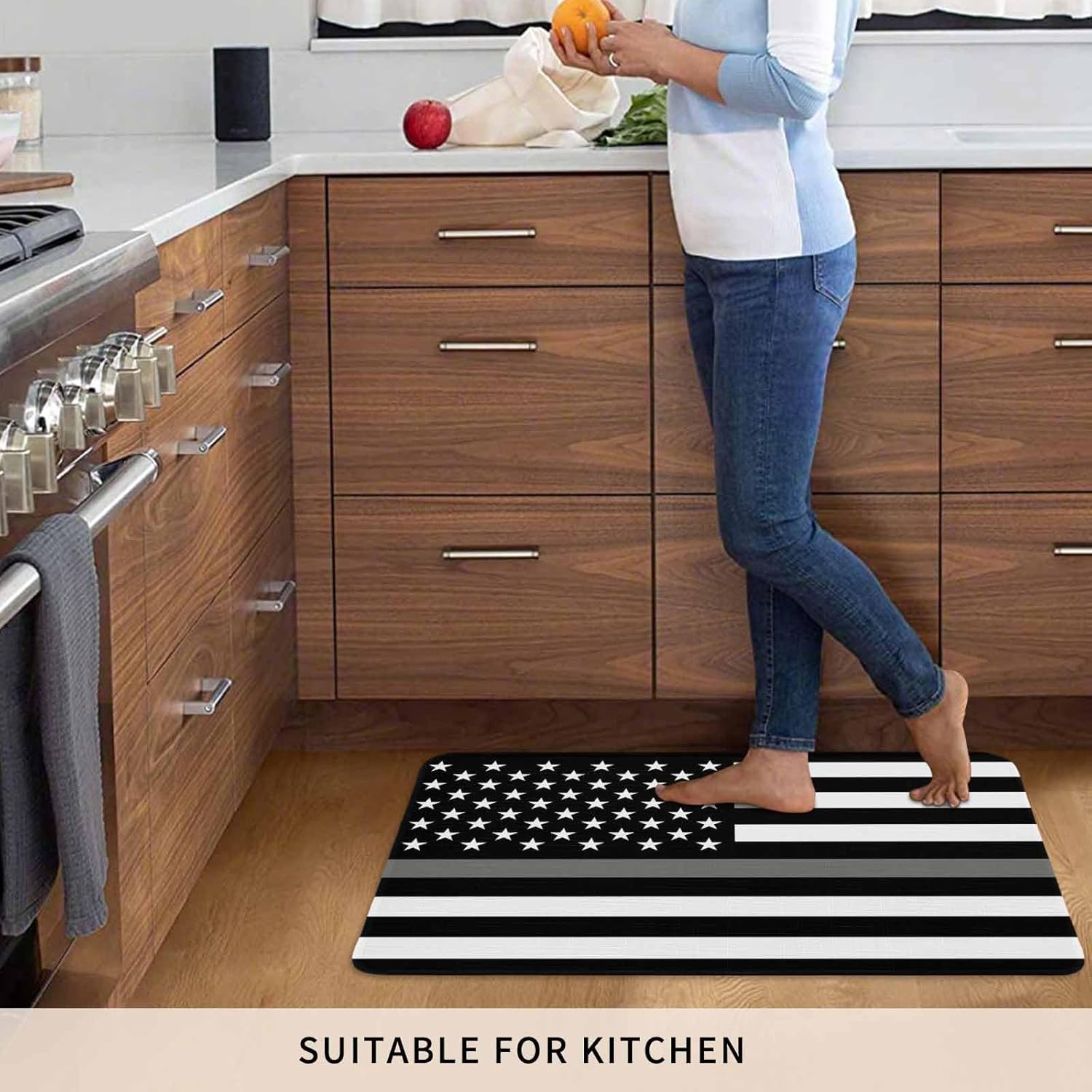 ALAGEO Doormat Gray Line American Corrections Officers Welcome Mat Entrance Floor Mat US Flag Door Mar Indoor Outdoor Entrance Floor Mat Non Slip Rubber Mat 24 x 36 inch