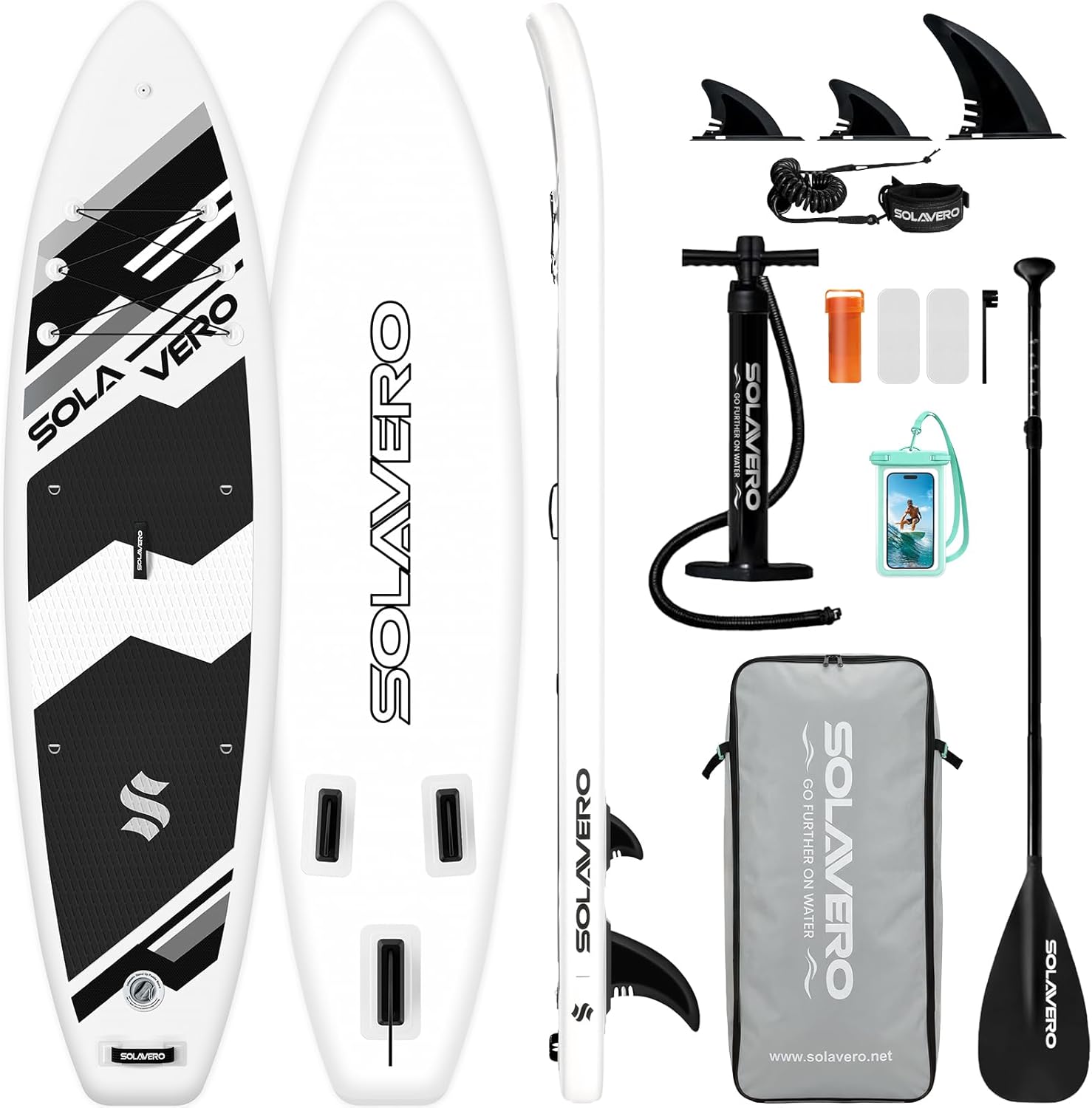 SOLAVERO Stand Up Paddle Board 11' Inflatable SUP for Adults, Blow Up Paddle Board with Non-Slip EVA Deck 420LB Capacity Wide Board for All Skill Levels