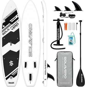SOLAVERO 11'Inflatable Stand Up Paddle Board Kit, Premium Paddleboard for Adults & Youth, Ultra-Light SUP Board with All Accessories for All Skill Levels, Stable iSUP for 2 People, Maximum Load 200 kg