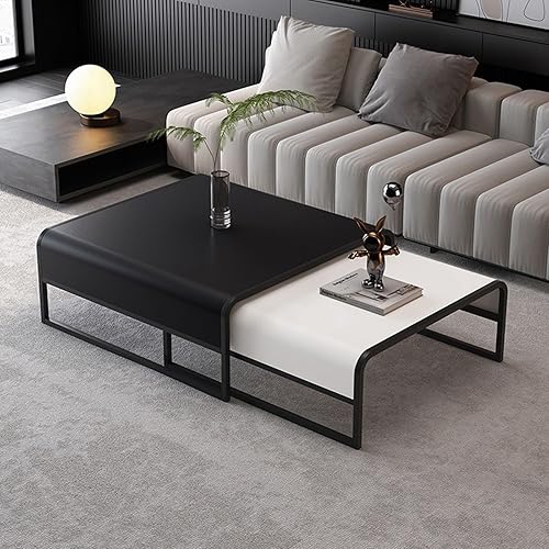 Miniatura 8 de Mesas auxiliares, mesa de centro para sala, juego de 2 mesas auxiliares anidables, con marco de metal, mesa industrial minimalista única y moderna