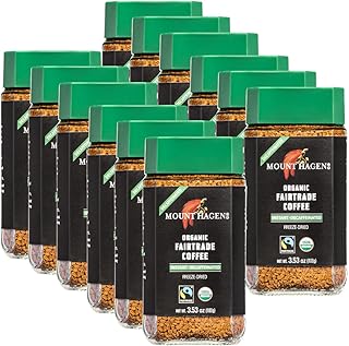 Mount Hagen 3.53oz Organic Freeze Dried Instant Decaf Coffee-12 Pack | Eco-friendly, Fair-Trade Decaf Coffee Made From Organic Medium Roast Arabica Beans [12x 3.53oz Jar]