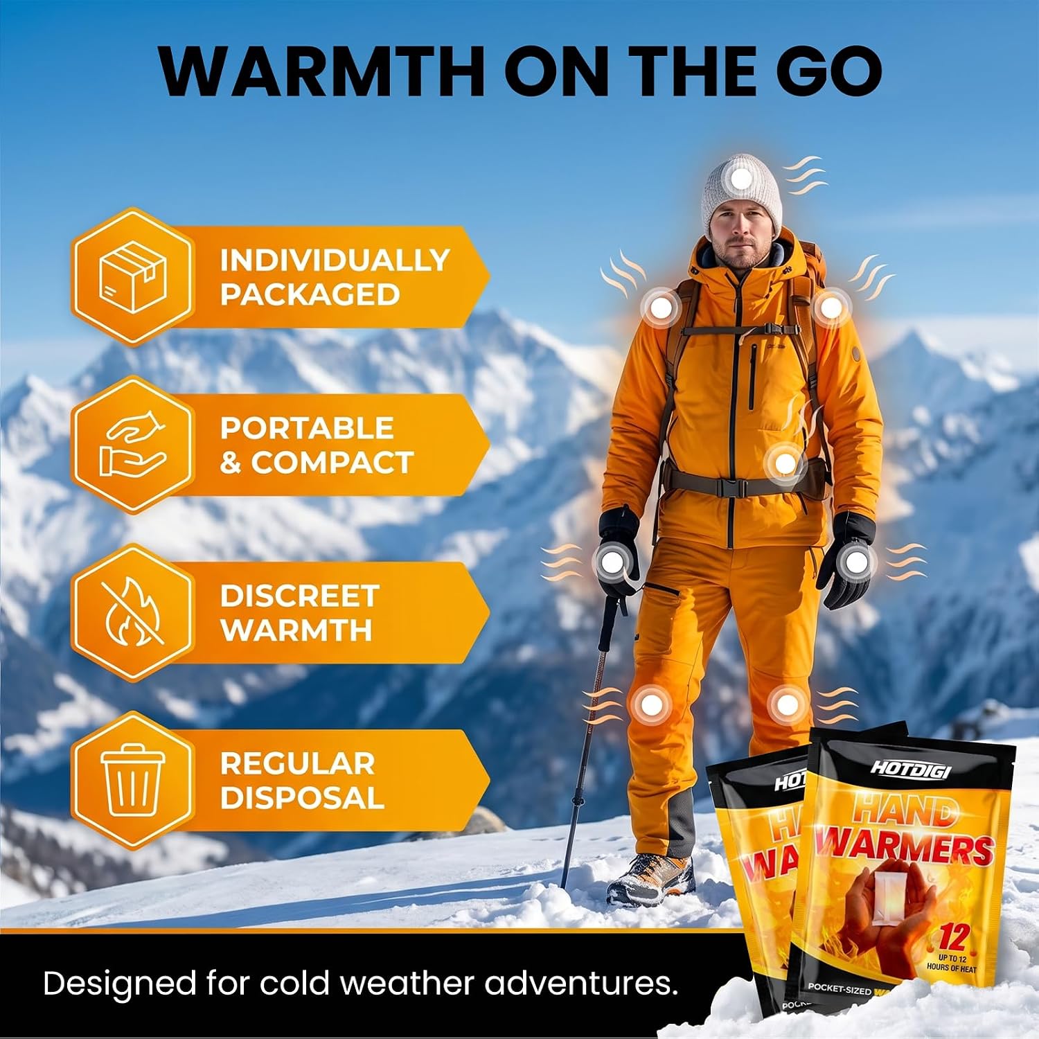 Disposable Hand Warmers, Air Activated Heat Packs Multiple Pack Sizes