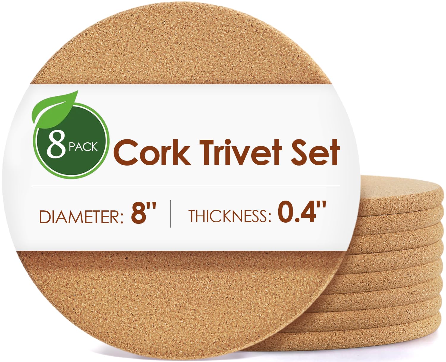 Cork Trivets for Hot Dishes 8 Pack 8 inch High-Density Thick Cork Trivets for Hot Pots and Pans, Heat Resistant Hot Pads for Kitchen, Multifunctional CorkCoasters for Countertop Table,