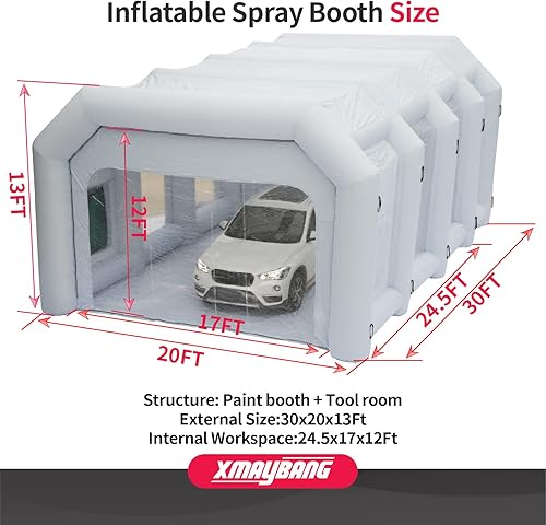 Miniatura 8 de Xmaybang Cabina de pulverización inflable de 12 x 7.2 x 8.9 pies, cabina de pintura automática portátil con sistema de filtración, adecuada para