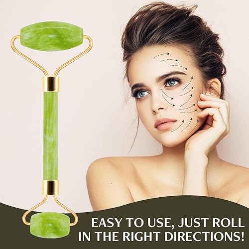 Miniatura 4 de Rodillo de jade y herramientas faciales Gua Sha, herramienta de cuidado de la piel de jade natural antienvejecimiento para rejuvenecer la piel