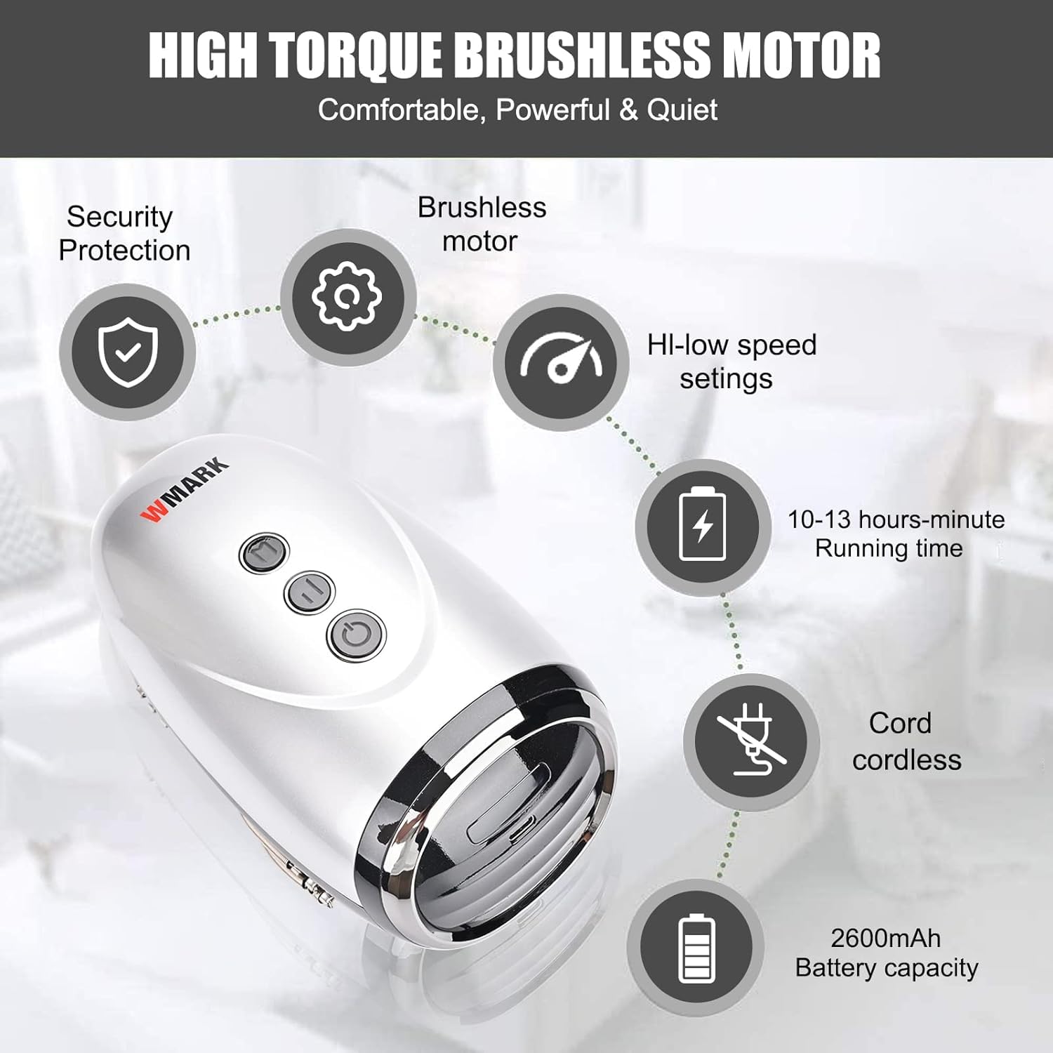 WMARK NG-SM001 Ultra Premium - Masajeador inalámbrico para peluquería, hogar, carga USB, vibración, cuello, piernas, manos, cara, 2 nodos de masaje, 2600 mAh, 13 horas de funcionamiento, temporizador