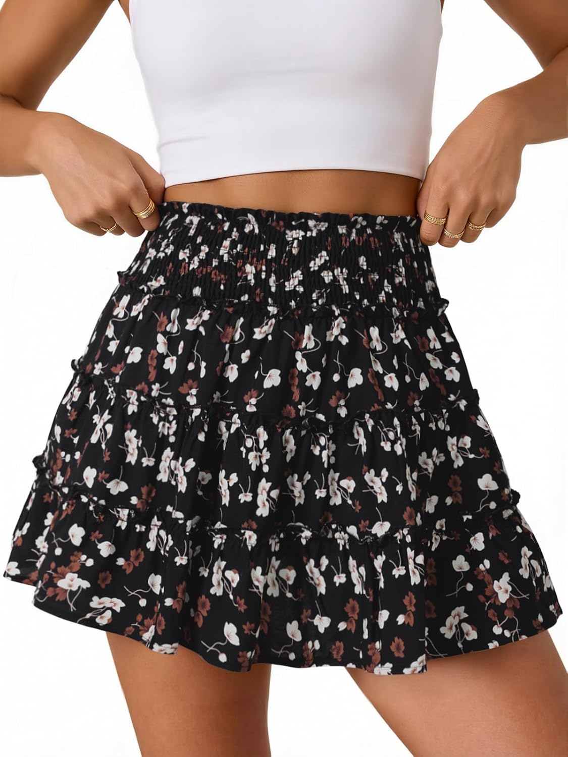 NIMIN Women's Flowy Skorts 2026: Cute Floral Boho Ruffle High Waist Mini Skirt with Built-in Shorts