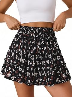 NIMIN Women's Flowy Skorts 2026: Cute Floral Boho Ruffle High Waist Mini Skirt with Built-in Shorts